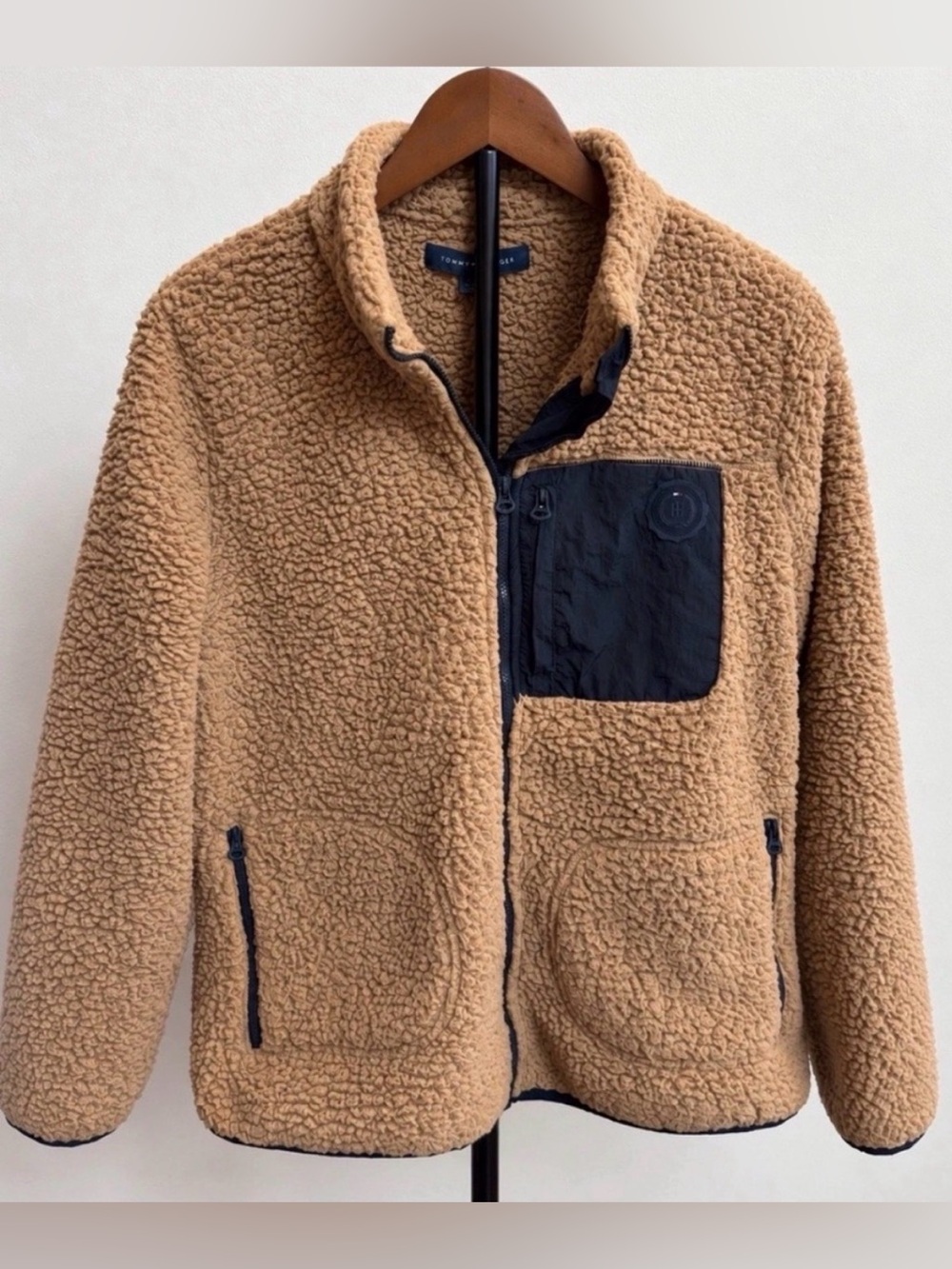 Tommy Hilfiger Men’s L Tan Sherpa Fleece Full Zip Jacket Outdoor Casual